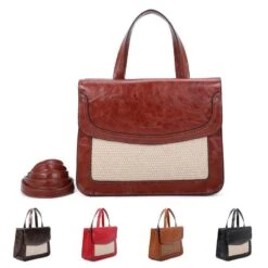 Grand Sac Cabas En Simili Cuir Avec Une Face Avant Tissé