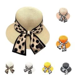 Chapeau En Paille De Papier Tressé à Ruban En Petit Pois