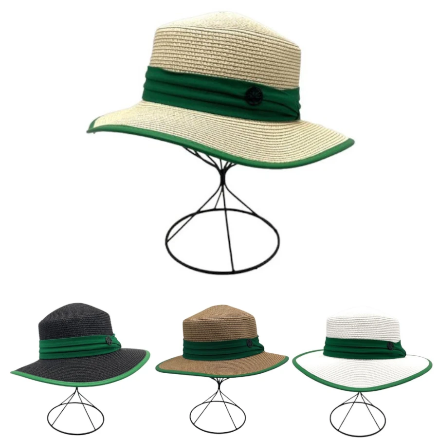 Chapeau Canotier Avec Ruban Et Le Rebord En Tissu Vert 4 Chapeau Canotier Avec Ruban Et Le Rebord En Tissu Vert – Image 2