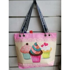 Sac De Plage "I Love Beach" En Tissu à Imprimé Cupcakes