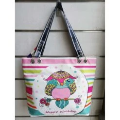 Sac De Plage "I Love Beach" Design En Hibou Multicolore