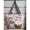 Sac De Plage "I Love Beach" En Hibou Mignon Et Cupcake
