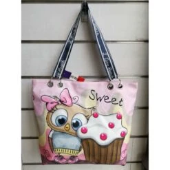 Sac De Plage "I Love Beach" En Hibou Mignon Et Cupcake
