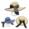 Chapeau Rond Avec Bord Large En Papier Avec Ruban à Nœud -Accessoires De Mode product 11732528b