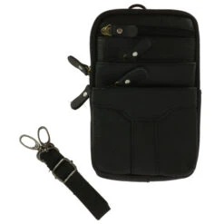 Petit Sac Bandoulière En Cuir Multipoches Zippées Noir