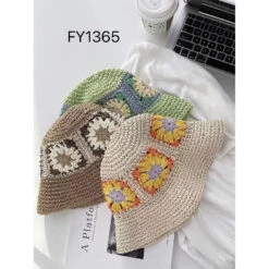 Chapeau Seau Paille Papier à Motif De Fleurs Colorées