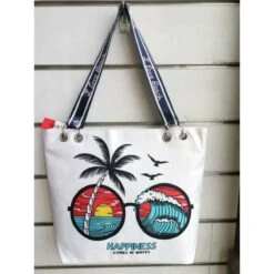 Sac Cabas De Plage Motif Le Bonheur Vient Dans Les Vagues