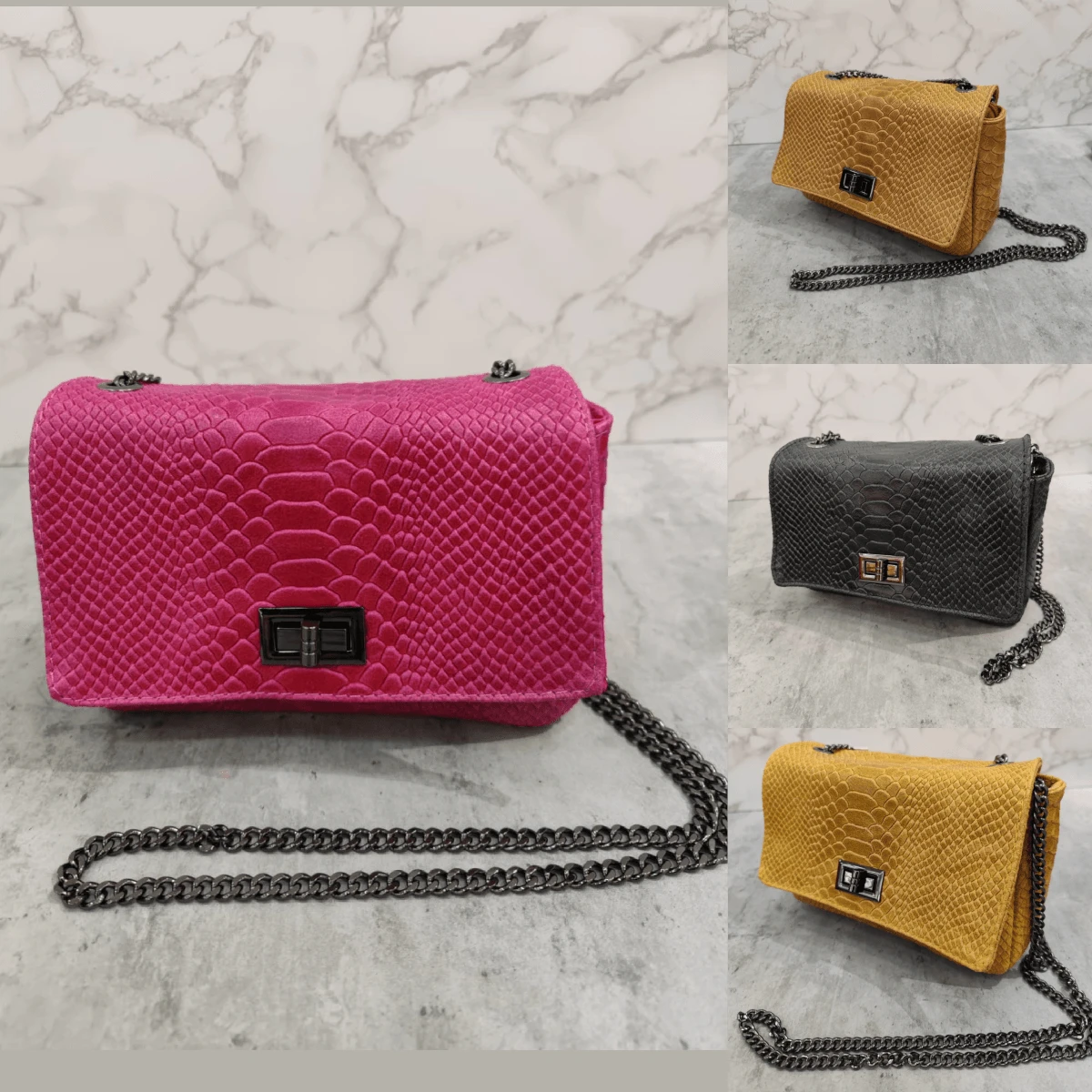 Sac Pochette Porté épaule En Croûte De Cuir Imprimé Python 4 Sac Pochette Porté épaule En Croûte De Cuir Imprimé Python – Image 2