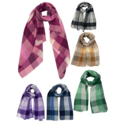 Écharpe Rectangulaire Paré De Motif Carreaux Classique Coloris MIX
