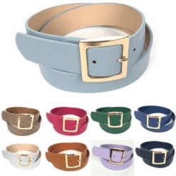 Ceinture Large Unie à Boucle Métallique Carrée Fini Dorée