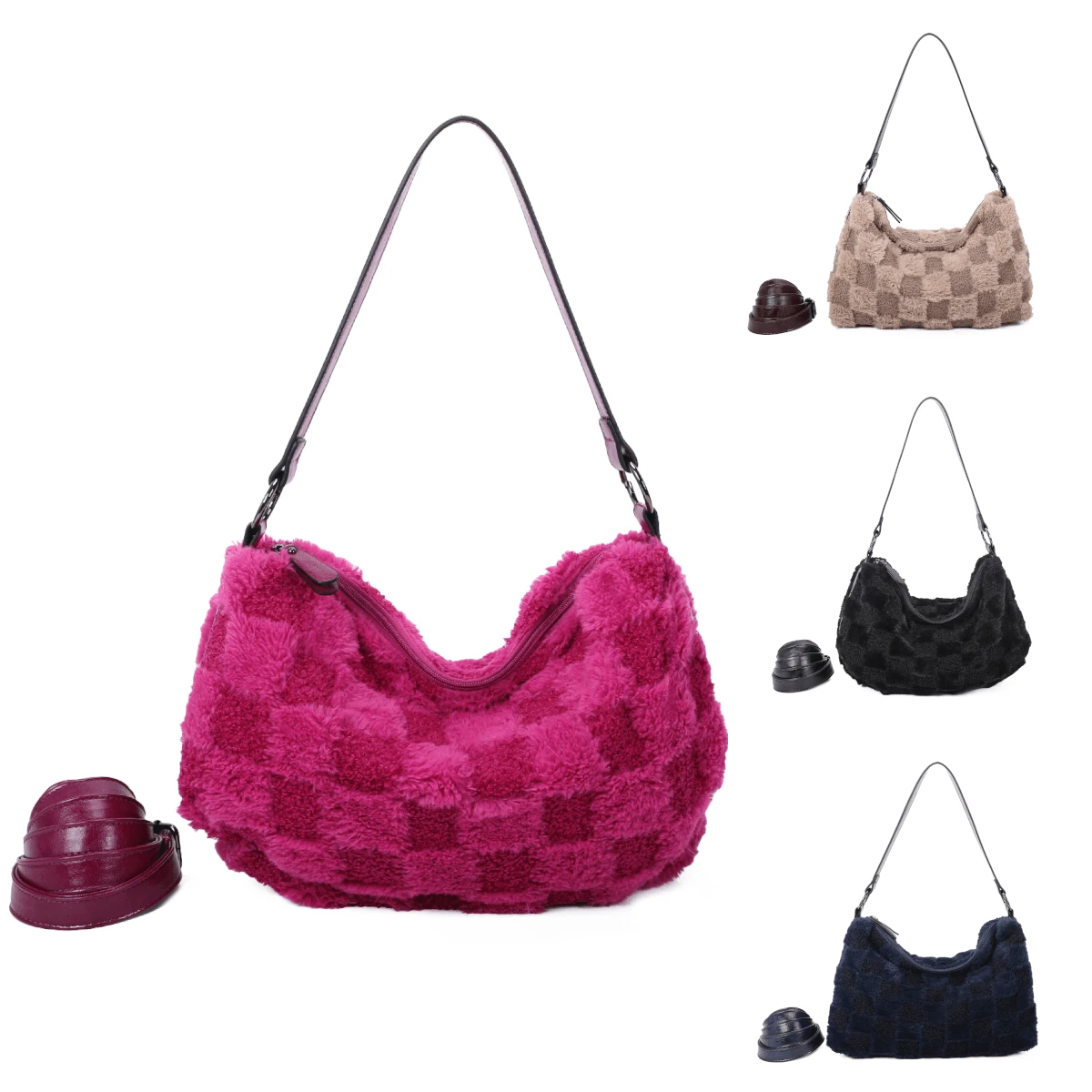 Sac à Main Fausse Fourrure Orné De Motifs Avec Carreaux 4 Sac à Main Fausse Fourrure Orné De Motifs Avec Carreaux – Image 2