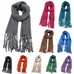 Écharpe Longue à Franges Tricotée En Maille Brillante