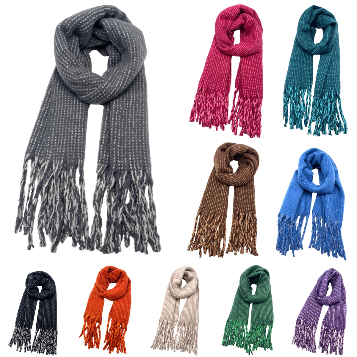 Écharpe Longue à Franges Tricotée En Maille Brillante 4 Écharpe Longue à Franges Tricotée En Maille Brillante – Image 2