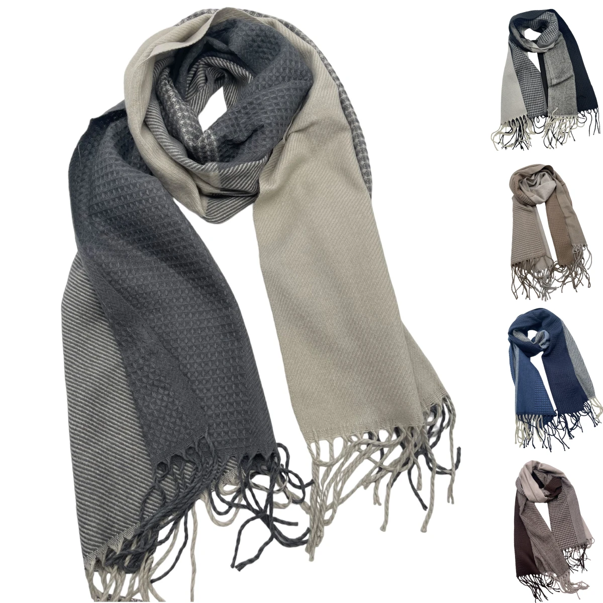 Écharpe Color Block Aux Motifs Texturés Avec Franges 4 Écharpe Color Block Aux Motifs Texturés Avec Franges – Image 2