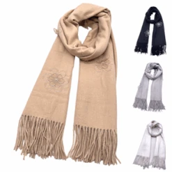 Écharpe Frangées En Tissu Doux Brodé Aux Fleurs