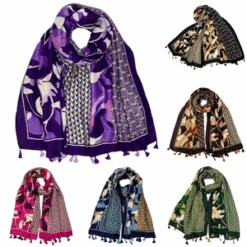 Écharpe Avec Pompons Aux Motifs Fleurs Coloris MIX