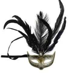 Masque Vénitien à Plumes Au-dessus Du Front Noir