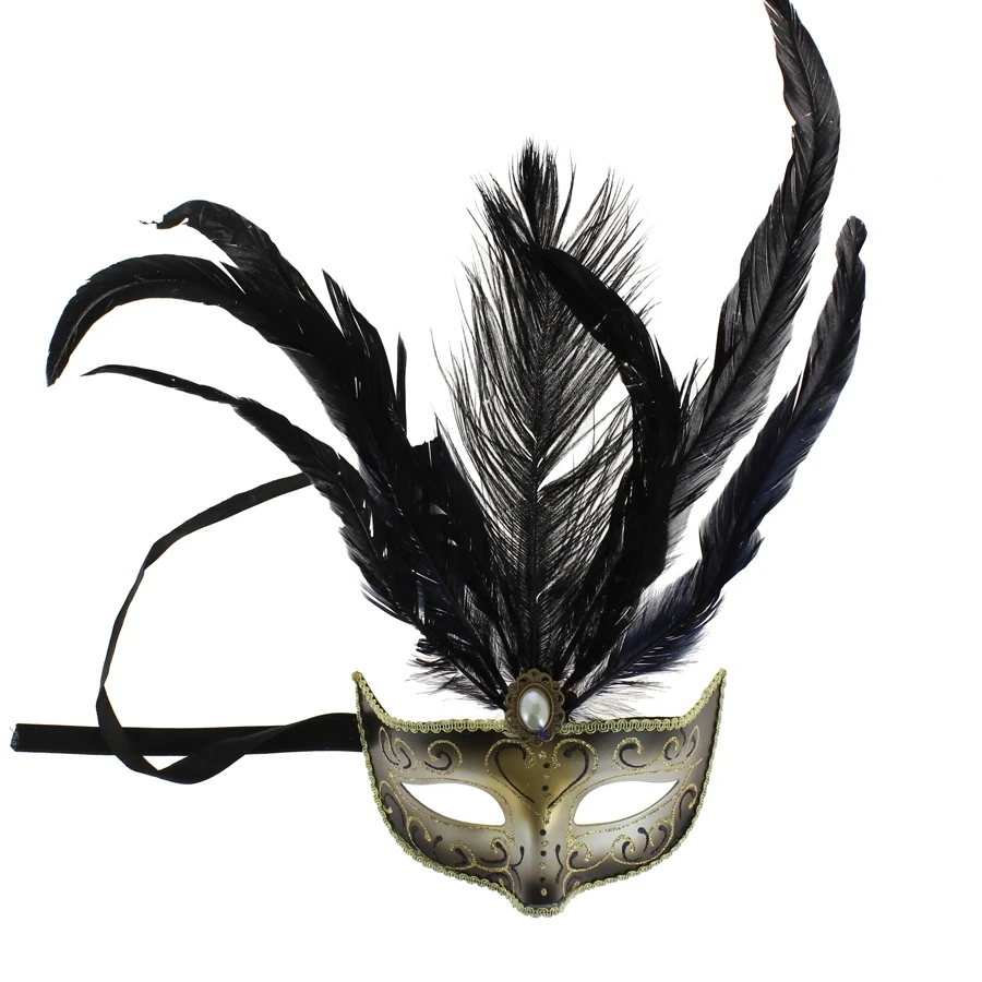 Masque Vénitien à Plumes Au-dessus Du Front Noir 3 Masque Vénitien à Plumes Au-dessus Du Front Noir