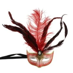 Masque Vénitien à Plumes Au-dessus Du Front Rouge