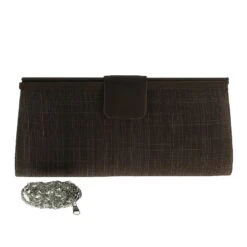 Pochette Aspect Sisal Fermé Avec Rabat Aimant Marron
