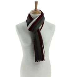 Echarpe Imprimée Rayures Franges à Chaque Extrémité