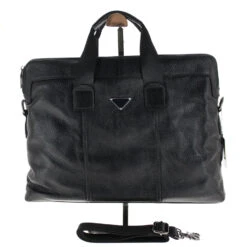 Serviette Sacoche Zippée Finition Cuir Vachette Noir